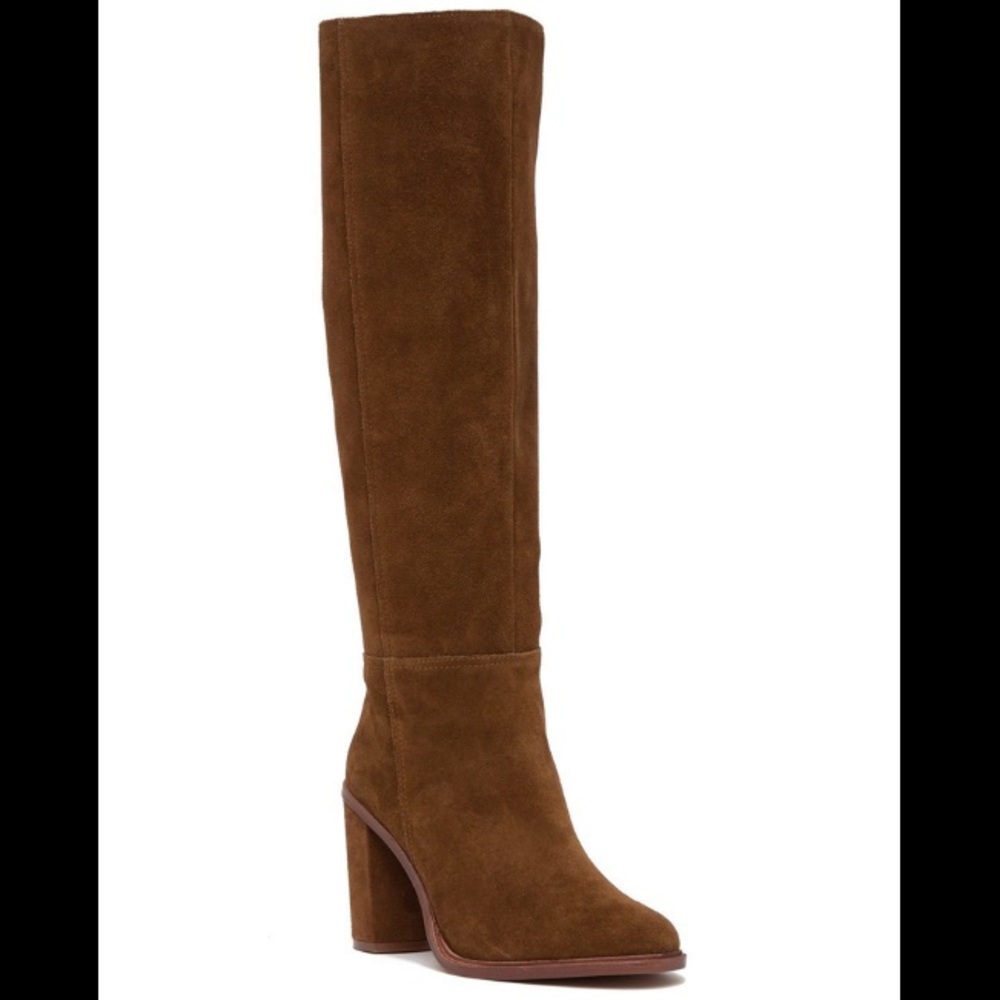 Vince Camuto DAMEERA Brown Suede Knee High Block Heel Boots Sz 8.5
